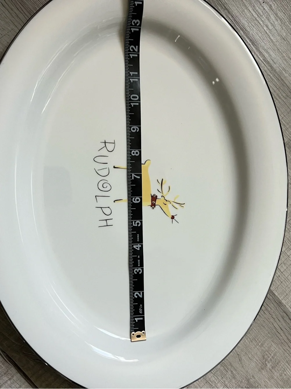 POTTERY BARN RETIRED Rudolph White Holiday Oval Serving Platter Large